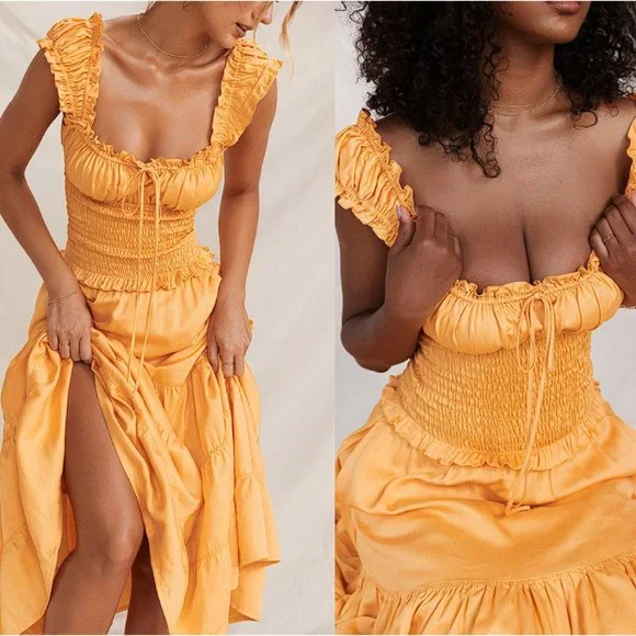 House of CB 'Phedra' Tangerine Shirred Maxi Sundress NWOT - Picture 5 of 10